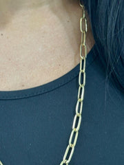 LIV 14k Yellow Gold 26" Length Paper Link Chunky Design Long Necklace Gift