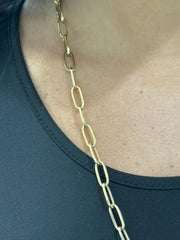 LIV 14k Yellow Gold 26" Length Paper Link Chunky Design Long Necklace Gift