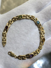 LIV 14k Yellow Gold Panther Link Design Oval Cut Gemstone Bracelet Gift Lobster Claw