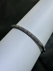 LIV 18k Black Gold Sterling Silver White Sapphire Pave Stackable Bangle Bracelet 7"