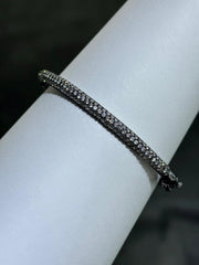 LIV 18k Black Gold Sterling Silver White Sapphire Pave Stackable Bangle Bracelet 7"