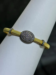 LIV 18k Yellow Gold Sterling Silver White Sapphire Oval Halo Cuff Bangle Bracelet