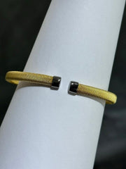 LIV 18k Yellow Gold Sterling Silver White Sapphire Oval Halo Cuff Bangle Bracelet