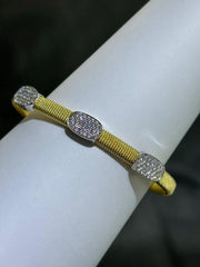 LIV Yellow Gold Sterling Silver White Sapphire Pave Oval Halo Cuff Bangle Bracelet