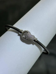 LIV Black Gold Sterling Silver White Sapphire Pave Rings Mesh Bangle Bracelet 7" L