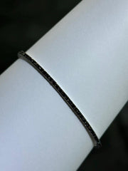 LIV Platinum Sterling Silver Black Sapphire Thin Halo Eternity Bangle Bracelet 7"L