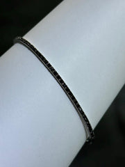 LIV Platinum Sterling Silver Black Sapphire Thin Halo Eternity Bangle Bracelet 7"L