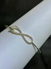 LIV 18k Gold Sterling Silver White Sapphire Infinity Halo Stack Bangle Bracelet 7" L