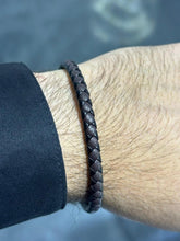 LIV Black & Brown Braided Leather Men's Snap In Lock Stainless Steel Stack Bracelet