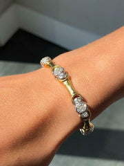 LIV 14k Two Tone Gold & Natural Diamonds Pave Halo Design Stack Tennis Bracelet 7" Length