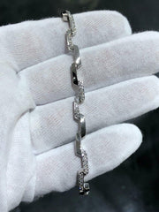 LIV 14k Solid White Gold Natural White Diamonds Zig Zag Design Tennis Bracelet 7" Length