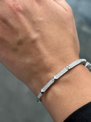 LIV 14k White Gold Natural White Diamonds Spike Design Pave Set Bangle Bracelet 7" L