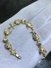 LIV 14k Yellow Gold Sea Life Design Star Fish Sand Dollar Sea Shell Bracelet 7" L