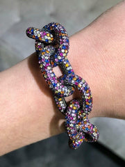 LIV Black Gold Sterling Silver Rainbow Stones Large Link Chunky Tennis Bracelet 7"