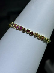 LIV 18k Gold Sterling Silver Rainbow Sapphire Heart Shape Halo Tennis Bracelet 7" L