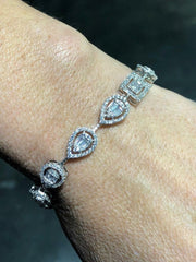 LIV Platinum Sterling Silver Simulate Sapphire Baguette Halo Design Tennis Bracelet