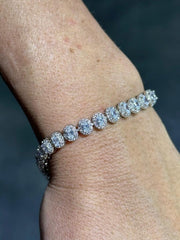 LIV Platinum Sterling Silver White Sapphire Oval Cut Stack Halo Tennis Bracelet 7" L