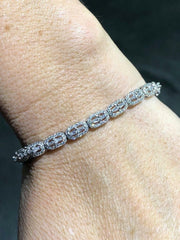 LIV Platinum Sterling Silver White Sapphire Baguette Pave Halo Tennis Bracelet 7" L