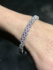 LIV Platinum Sterling Silver Red & White Sapphire Flower Halo Stack Tennis Bracelet