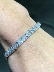 LIV Platinum Sterling Silver White Sapphire Baguette Halo Design Tennis Bracelet 7"