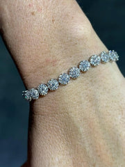 LIV Platinum Sterling Silver White Sapphire Round Flower Halo Tennis Bracelet 7" L