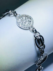 LIV Platinum Sterling Silver White Sapphire Italian Link Halo Statement Bracelet 7"L