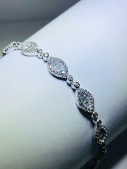 LIV Platinum Sterling Silver White Sapphire Marquise Design Halo Tennis Bracelet 7"L