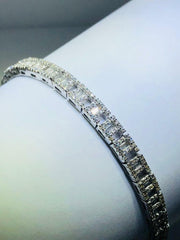 LIV Platinum Sterling Silver White Sapphire Baguette Halo Tennis Bracelet 7" L Gift