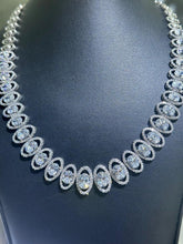 LIV Platinum Sterling Silver Oval Pave Halo Simulated White Sapphire Tennis Necklace