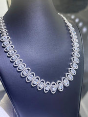 LIV Platinum Sterling Silver Oval Pave Halo Simulated White Sapphire Tennis Necklace