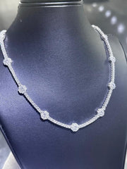 LIV Platinum Sterling Silver Flower Halo Simulated White Sapphire Tennis Necklace