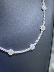 LIV Platinum Sterling Silver Flower Halo Simulated White Sapphire Tennis Necklace