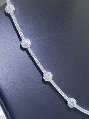 LIV Platinum Sterling Silver Flower Halo Simulated White Sapphire Tennis Necklace