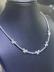 LIV Platinum Sterling Silver Butterfly Halo Simulated White Sapphire Tennis Necklace