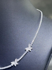 LIV Platinum Sterling Silver Butterfly Halo Simulated White Sapphire Tennis Necklace