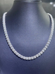 LIV Platinum Sterling Silver Cushion Halo Simulated White Sapphire Tennis Necklace