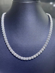 LIV Platinum Sterling Silver Cushion Halo Simulated White Sapphire Tennis Necklace