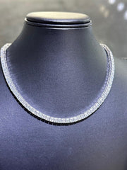 LIV Platinum Sterling Silver Princess Cut Simulated White Sapphire Tennis Necklace