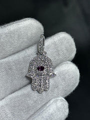 LIV 14k White Gold Natural VS1 Diamonds 1.76ct & Marquise Red Ruby Hamsa Pendant
