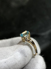 LIV 14k Yellow Gold & Diamonds Blue Topaz Solitaire Halo Design Band Ring Size 6.5