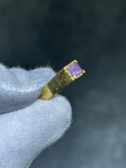 LIV 18k Yellow Gold & Purple Amethyst Princess Cut Vintage Design Signet Ring Size 7