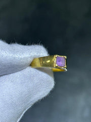 LIV 18k Yellow Gold & Purple Amethyst Princess Cut Vintage Design Signet Ring Size 7
