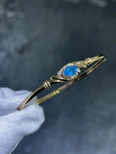 LIV 14k Yellow Gold Blue Topaz Oval Cut Diamond Bangle Bracelet 5.2 Grams Gift