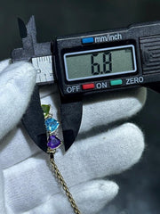 LIV 14k Yellow Gold Multi Color Gemstone Heart 3 Stone Necklace 5.2 Grams Gift 16" L