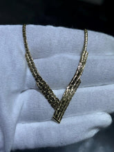 LIV 14k Yellow Gold Diamond Cut Design V Shape Silk Style Drop Necklace Gift 16" L