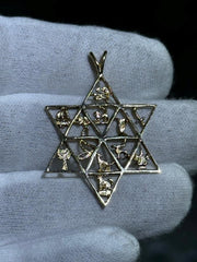 LIV 14k Yellow Gold Star of David 12 Tribe Vintage Hand Made Charm Pendant Gift