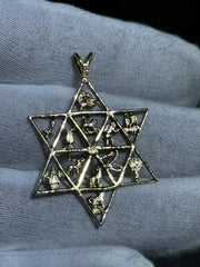 LIV 14k Yellow Gold Star of David 12 Tribe Vintage Hand Made Charm Pendant Gift