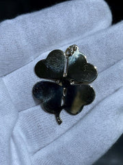 LIV 14k Yellow Gold Purple Amethyst & Pearl Four Leaf Clover Vintage Charm Pendant