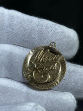 LIV 14k Yellow Gold Merry Xmas Vintage Round Halo Laser Cut Charm Pendant Gift