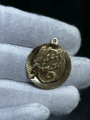 LIV 14k Yellow Gold Merry Xmas Vintage Round Halo Laser Cut Charm Pendant Gift